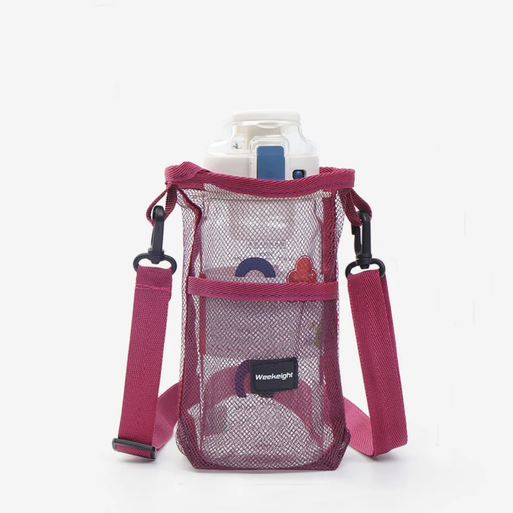 S/L Water Bottle Cover Drawstring Design with Adjustable Shoulder Strap Mesh Sleeve Bag Durable Portable Bottle Case Pouch