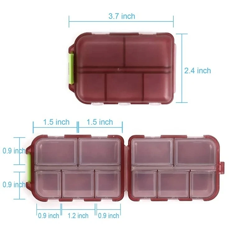 Portable 10 Grids Pill Organizer Medicine Holder Tablet Storage Drug Container Dispensers Case for Vitamins Fish Oils Pill Box