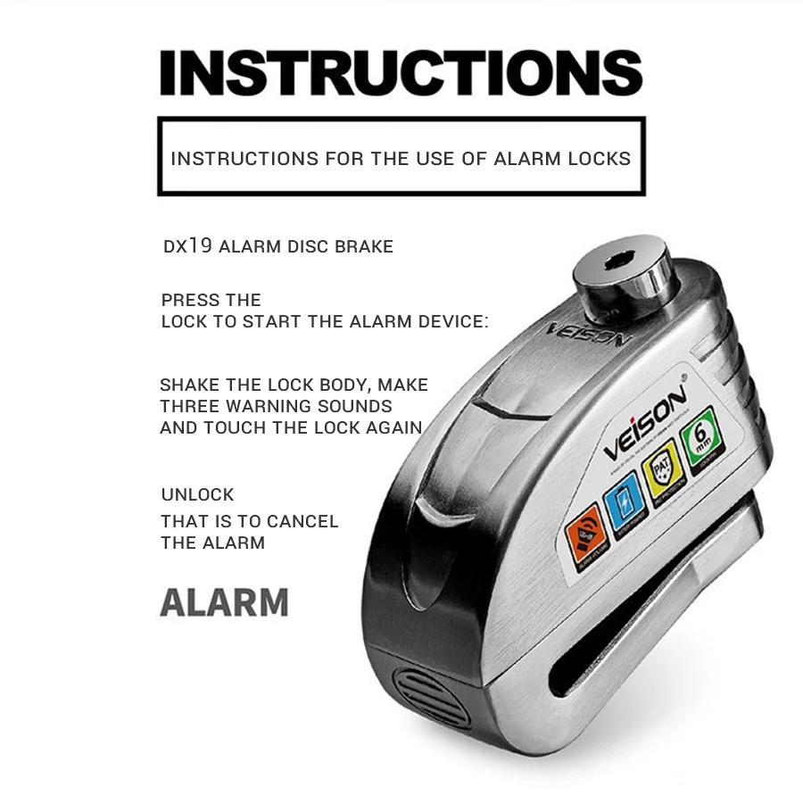 오토바이 알람 잠금 자전거 디스크 잠금 경고 130DB 보안 도난 방지 방수 브레이크 로터 자물쇠 디스크 브레이크 잠금 모토 잠금 장치