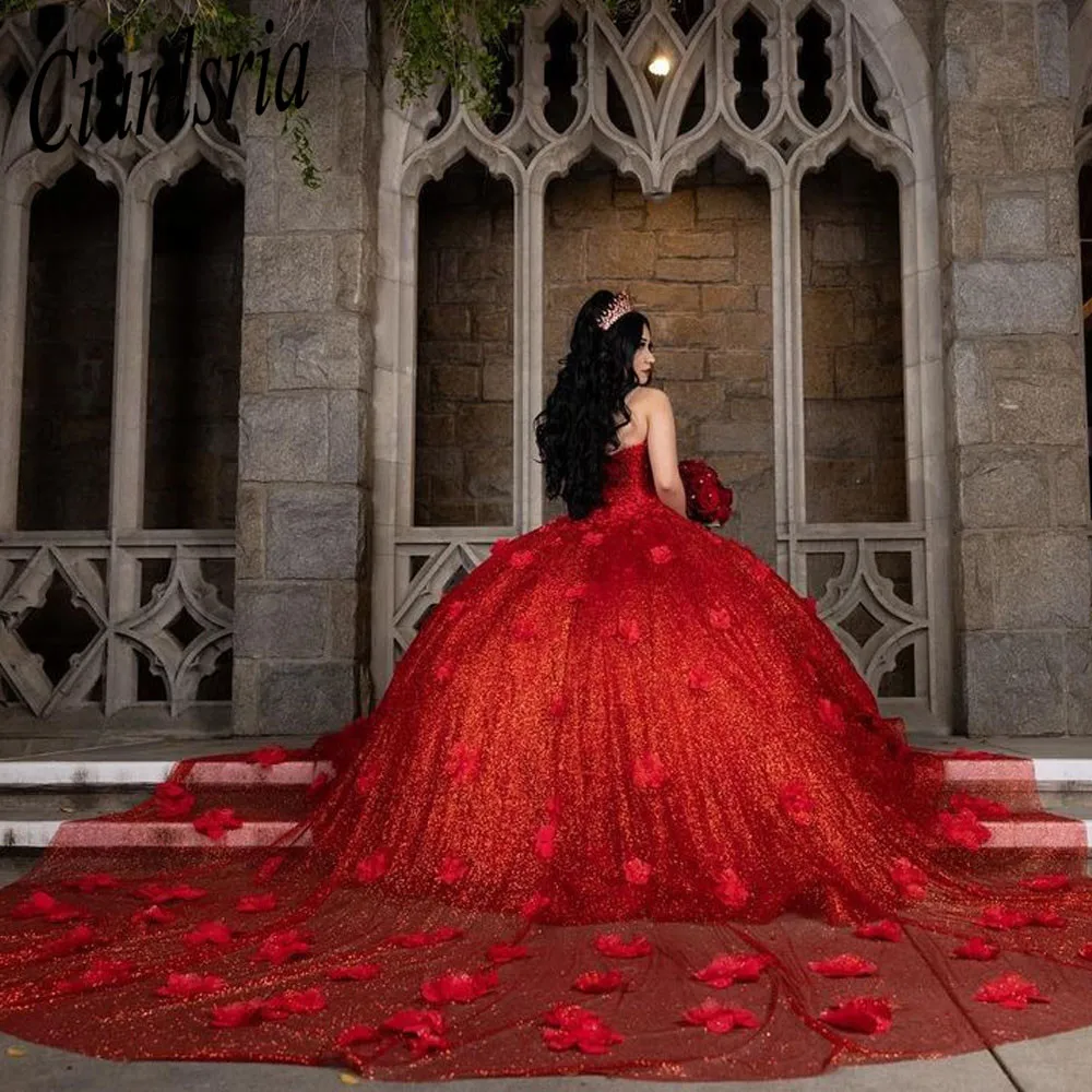 Luxury Red  Quinceanera Dresses 2023 Ball Gown Mexican Princess Masquerade Sweet 16 Prom Party 15 Year Old