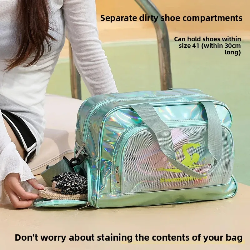 Colorful Laser Dry Wet Separation Crossbody Swimming Fitness Bag Large Capacity Travel Storage Bag Waterproof Beach Bag