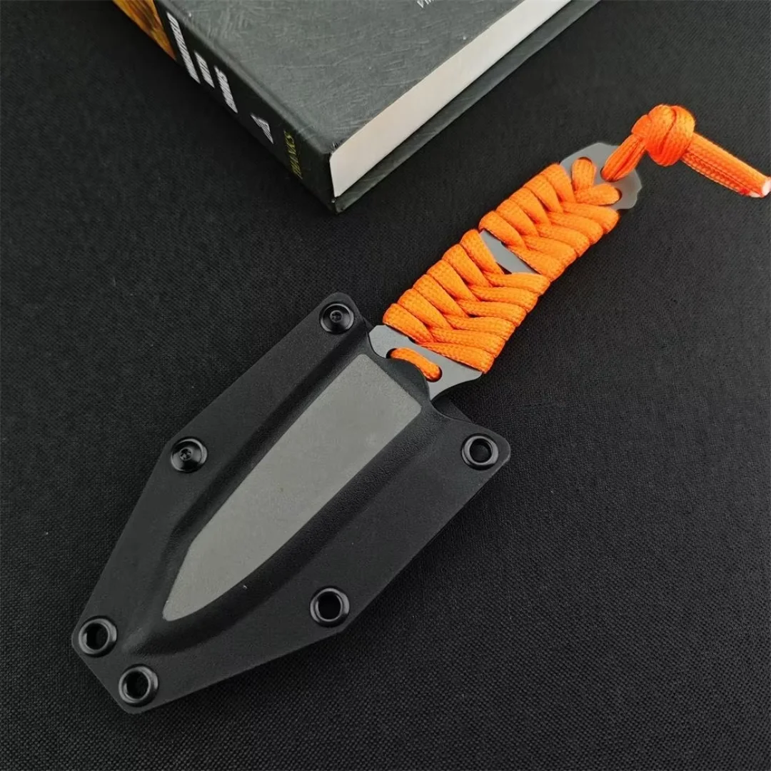 Full Tang Portable Fixed Blade Knife 8Cr13Mov Blade Nylon Rope Handle Fishing EDC Fruit Kitchen Knife with Sheath