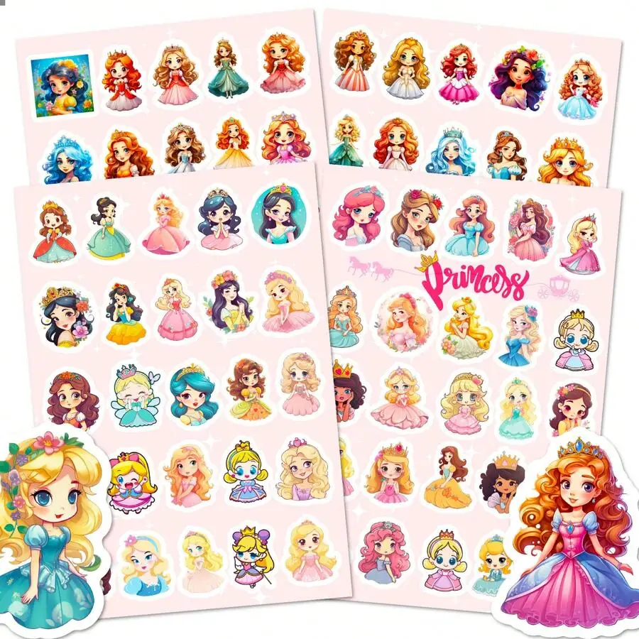 

100pcs/Pack Cute Cartoon Princess Stickers, Suitable For Children DIY; 4pcs Waterproof Cute Stickers