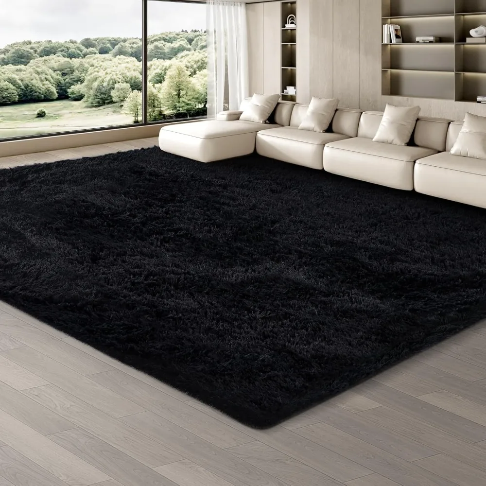 

Area Rugs for Living Room, Soft Furry Shag Rug(8x10 Feet, 2-Inch Thick, Black), Machine Washable Fluffy Plush Carpet for Kids Be