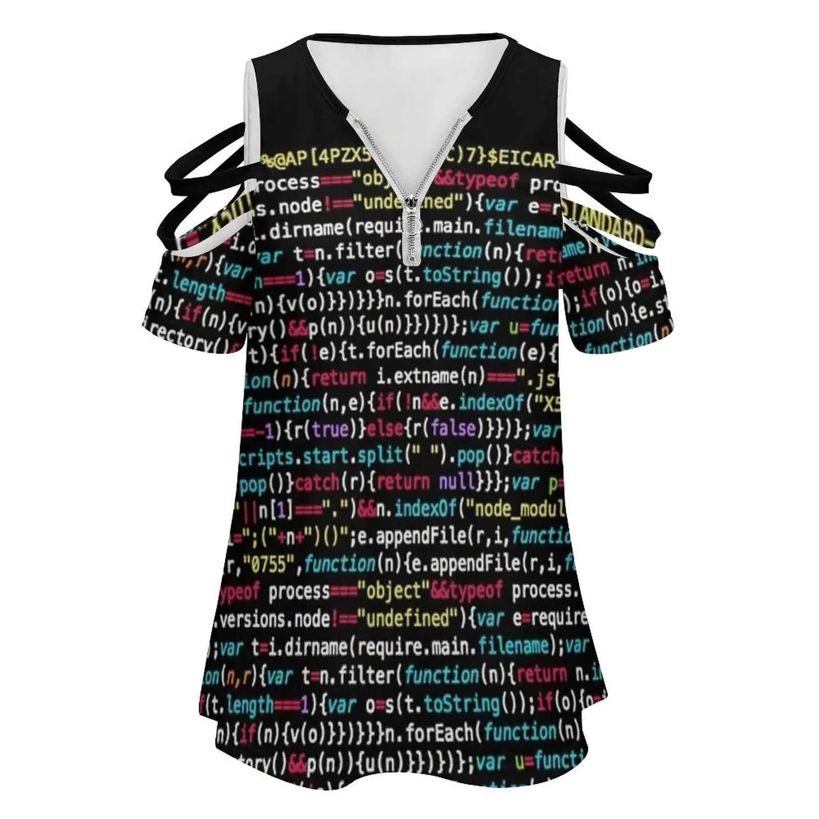 Coding Programmer Nerd Geek Women'S T-Shirt Summer Fashion Print Floral V-Neck Zipper Tshirt Hollow Pullover Ladies Top Coding