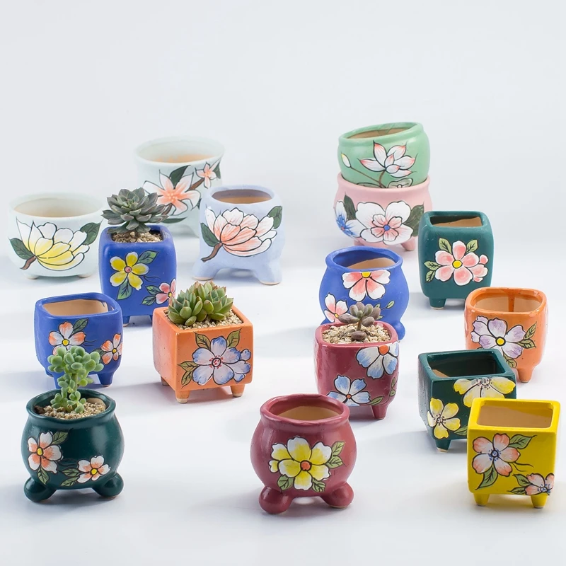 Hand Painted Flowers Household Creative Personality Small Cute Yan Set Combination Rough Pottery Breathable Multi-meat Pot