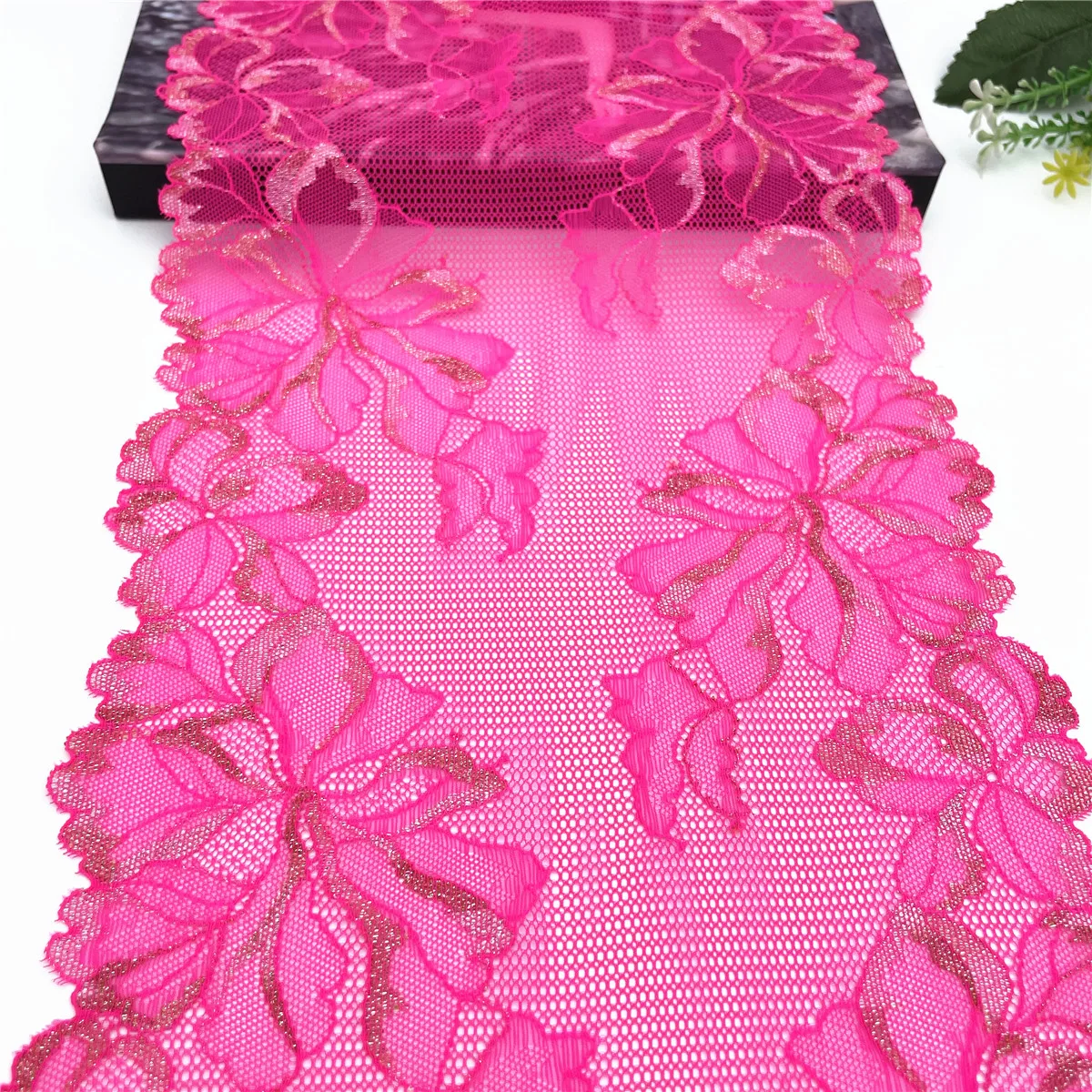 3y/lot Width 9inch 23cm Hot Pink Shiny Elastic Stretch Lace Trim Lingerie Sewing Craft DIY Apparel Fabric Lace Garment Accessory