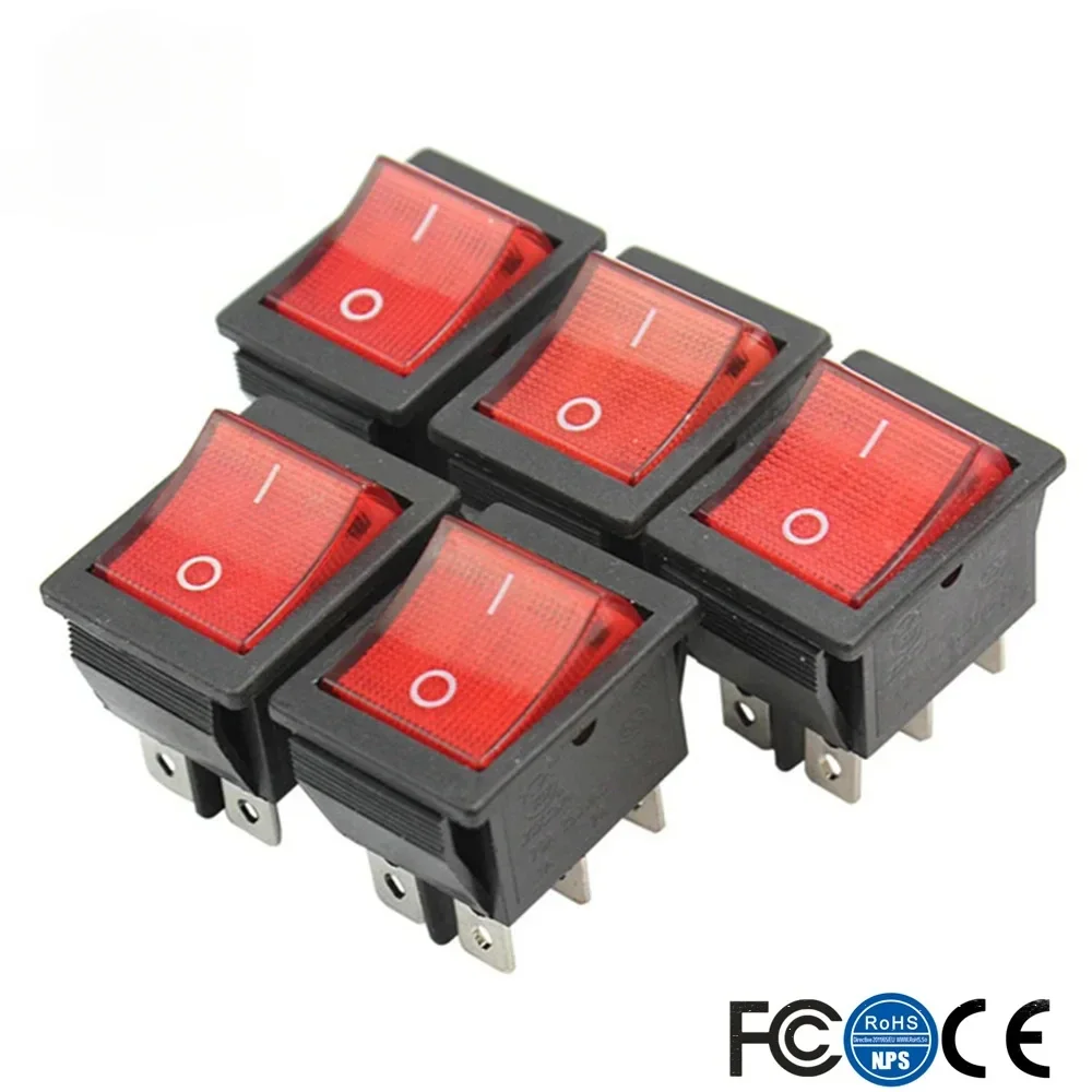 5x Plastic Press Button On-Off Square Rocker Switches, Toggles, AC 250V, 20A,