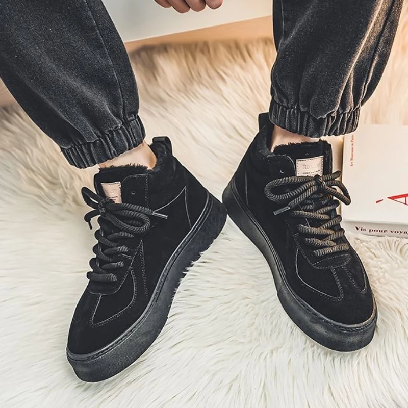 

​ Мужские зимние уличные высокие зимние ботинки в британском стиле ретро с термоподкладкой, теплая хлопковая обувь на флисовой подкладке для мужчин, модная обувь ​