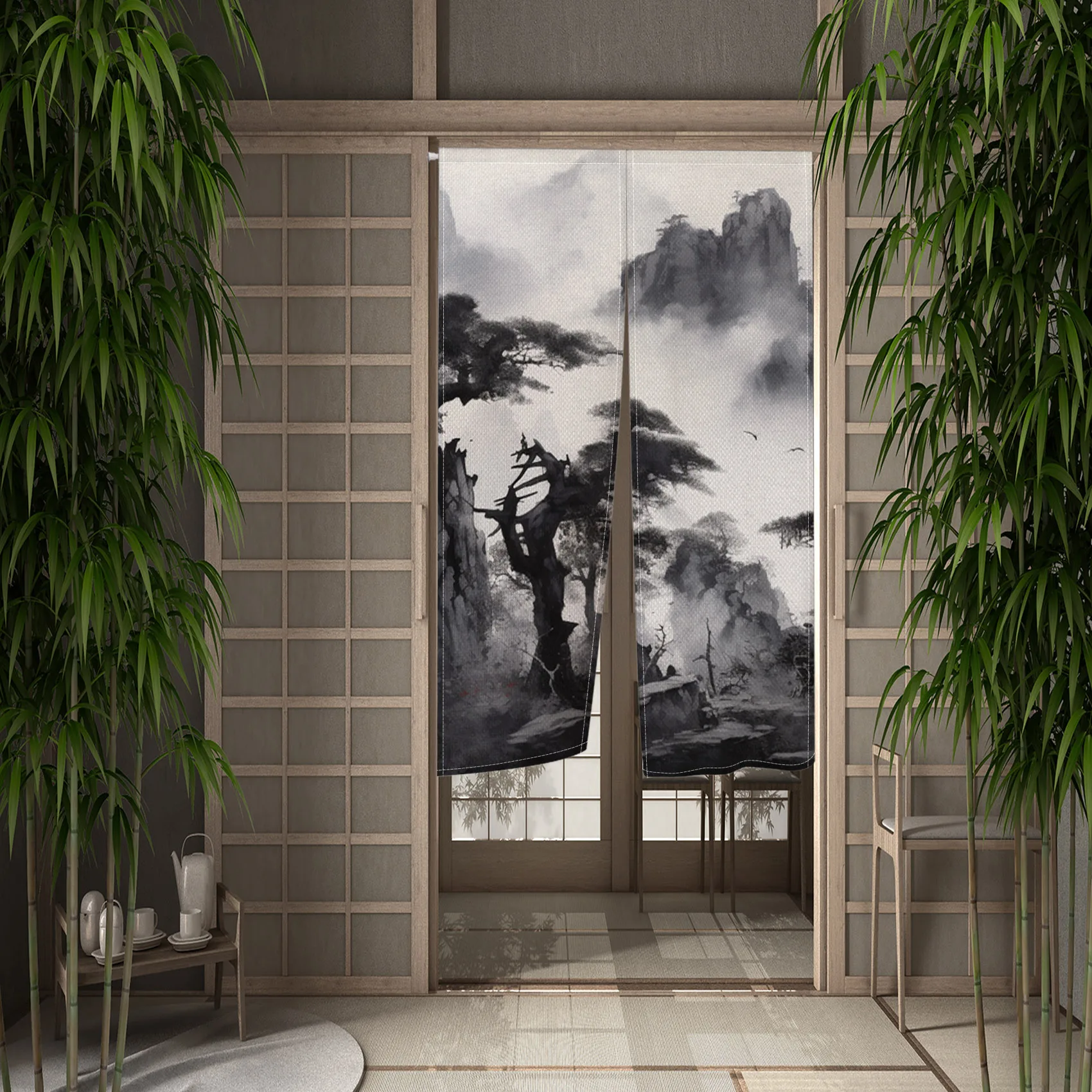 Chinese Ink Painting Doorway Curtain Marvelous Mountain Japanese Noren Bedroom Partition Kithchen Divider Room Door Partition