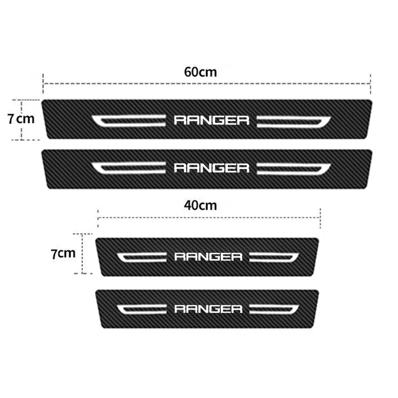 Car Door Sill Stickers for Ford Ranger Badge Pedal Protective Film Carbon Fiber Door Threshold Scuff Plate Decals Accessories