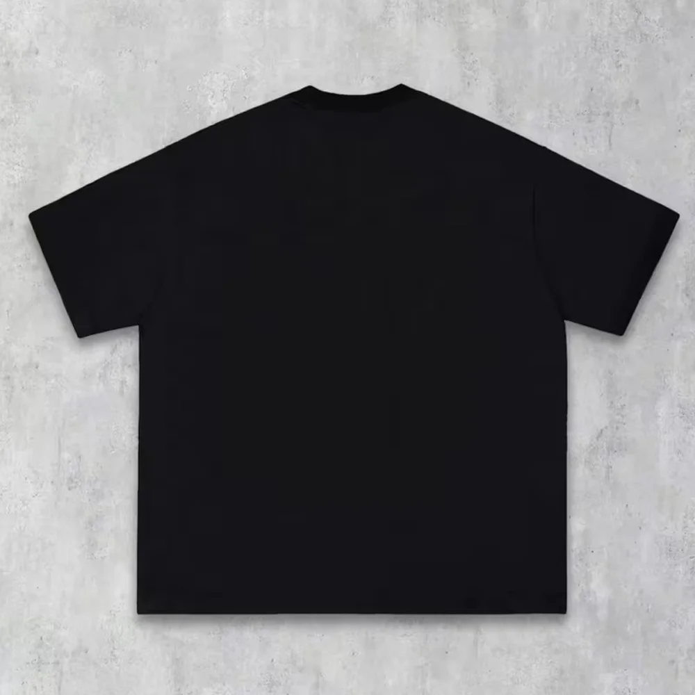 Mouth-and-cross Diamond-encrusted Teeth Graphic Print T-shirt Unisex Short-sleeved Retro Street Y2K Casual Fashion Tops Clothing