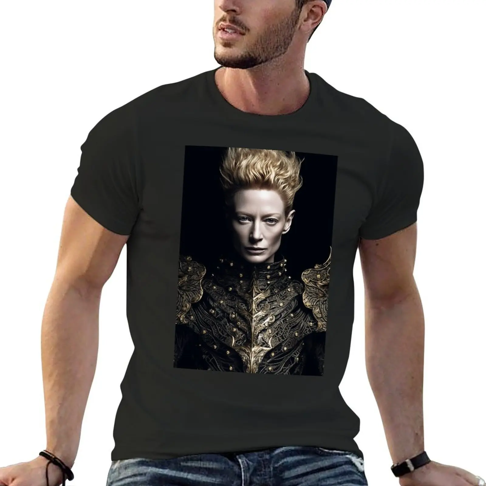 

Tilda Swinton, black armour T-Shirt quick drying funnys for a boy heavy weight t shirts for men