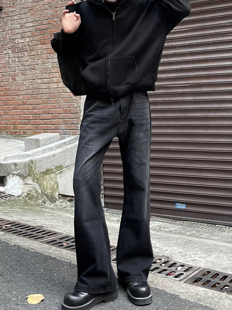

American Retro Washed High Street Black Flared Jeans Men Straight Leg Slimming Casual Long Trousers Fashionable Loose Fit