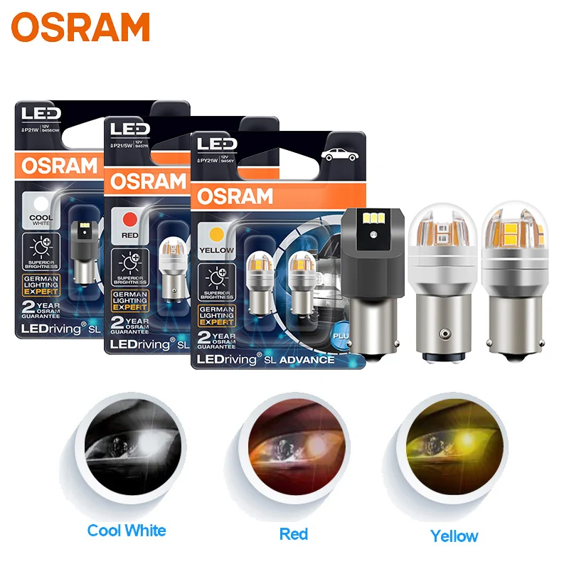 OSRAM LEDriving SL S25 P21W PY21W P21/5WLED – Dual-Filament Brake & Tail Light, Red, CANBUS Integrated, 2-Pack