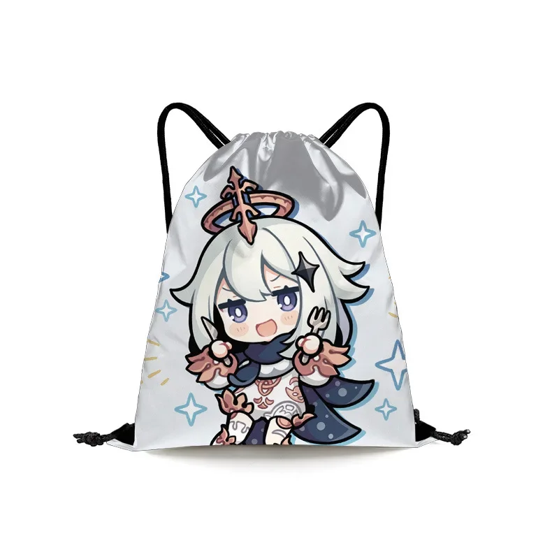 Genshin Impact Amber Barbara Gunnhildr Mochila de compras com estampa colorida de lona com cordão