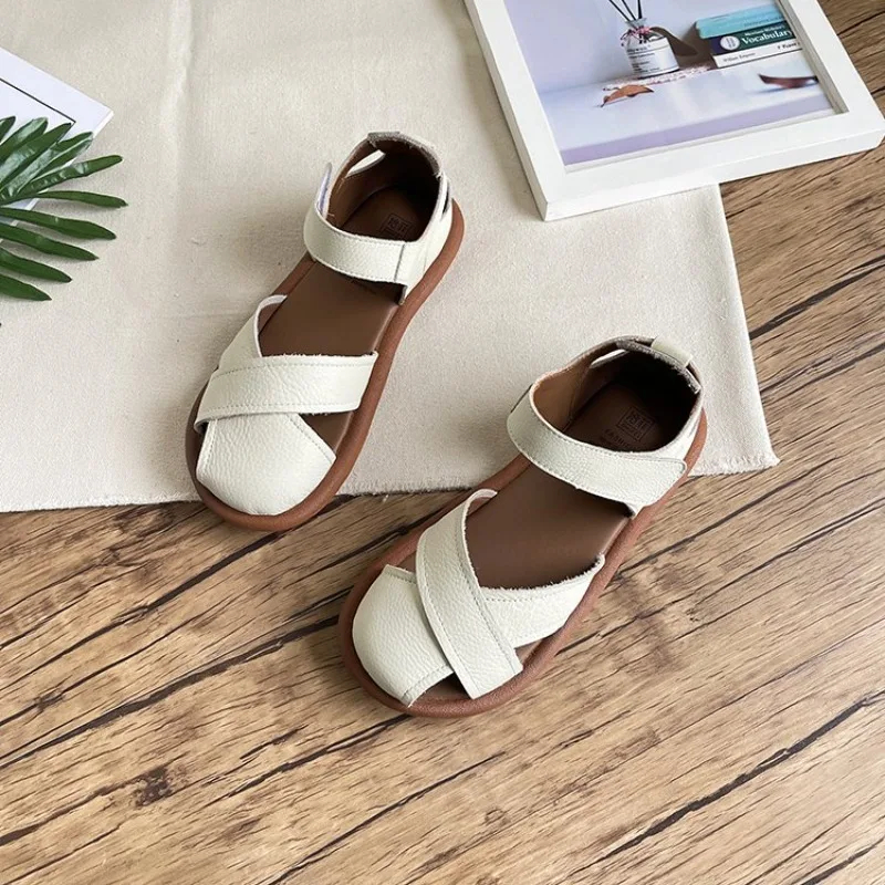 Women's Snadal Summer New Style Comfortable Soft Bottom Hook&Loop Thick Bottom Roman Sandals  Breathable Casual Flat Shoes