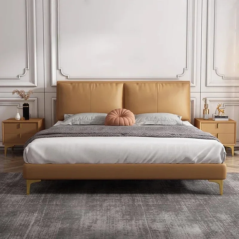 Hôtel moderne lit minimaliste luxe en bois massif Design cuir à la mode lit Letto Gonfiabile Per Dor
