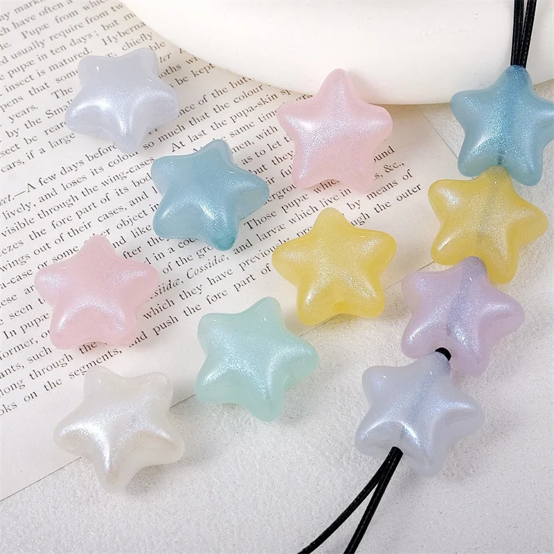 Summer style 50pcs/lot color glitter effect cartoon stars shape acrylic beads with hole diy jewelry garment hair accessory