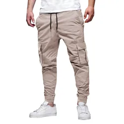 New style Men's drawstring pocket overalls fashion leisure outdoor sports spring and autumn bunched feet Pants