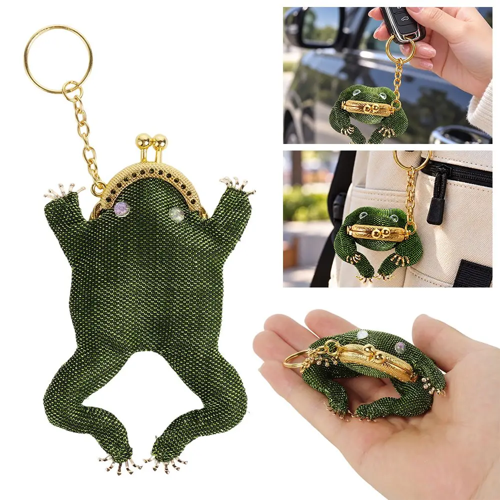 Gifts Mini Charming Frog Coin Purse 3D Cartoon Style Beaded Keychain Coin Purse Kiss Lock Closure Earbud Storage Pouch for Girls
