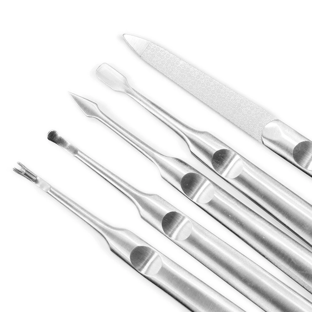 Set per la cura delle unghie in acciaio inossidabile da 5 pezzi Design ergonomico per la rimozione della pelle morta Kit di strumenti per manicure per la pulizia delle cuticole e la lucidatura delle unghie