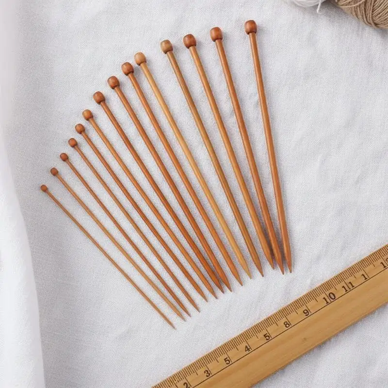 2Pcs Single Pointed Bamboo Knitting Needles Eco-Friendly Smooth Yarn Garment Making Knitting Kit for Beginners DIY