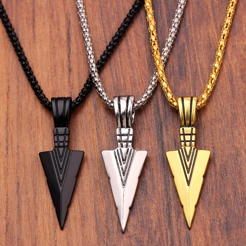 Men Fashion Matte Black Long Necklace with Arrow Pendant Jewelry Chain Hip Hop Punk Rock Party Gift for Men Women Collares