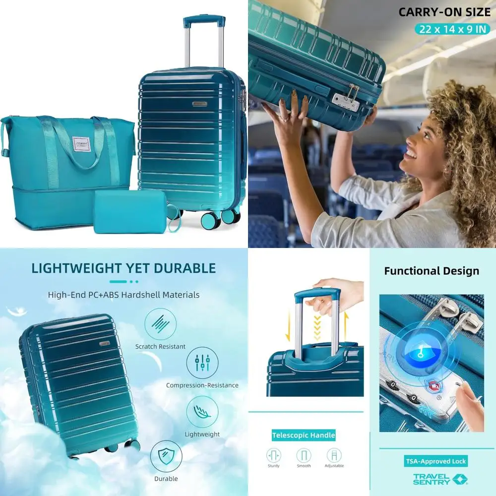 

Набор чемоданов из 3 предметов — 20-дюймовый чемодан-спиннер с твердой поверхностью и материалами из ПК + АБС-пластика для путешествий по авиакомпанию