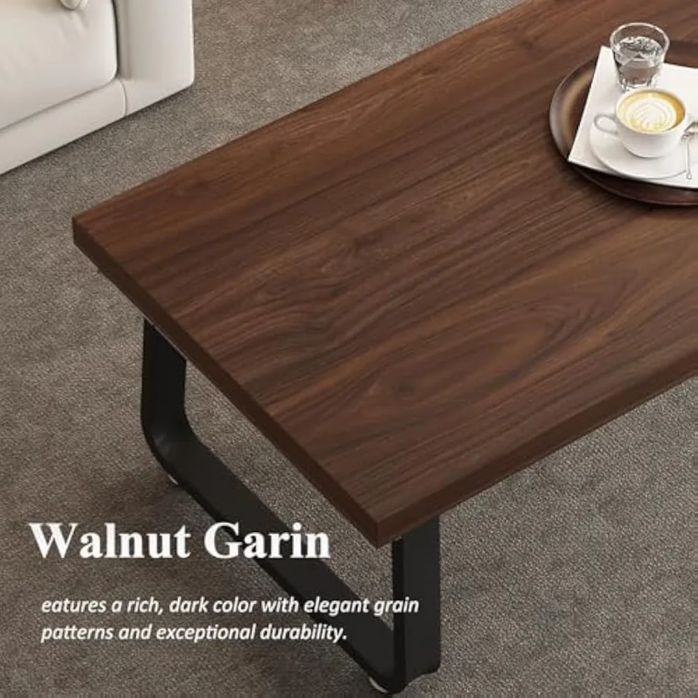 Rustic Walnut Modern Coffee Table, Rectangular Industrial Style Living Room Furniture, Simple Farmhouse Wood Centerpiece