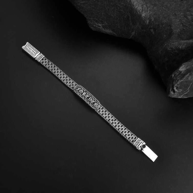 Style Retro Men Bracelet Jewelry Fashion and Generous Silver Bracelet Woven Triplex Row Grass Pattern Bracelet  Chain Gift