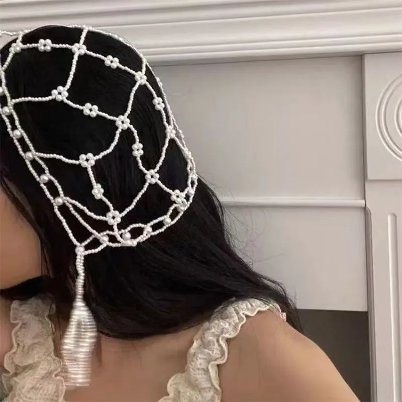 

Special White Bead Hat, Bridal Bead Headdress, Novelty Cosplay Holiday Party Headwear for Women Girl