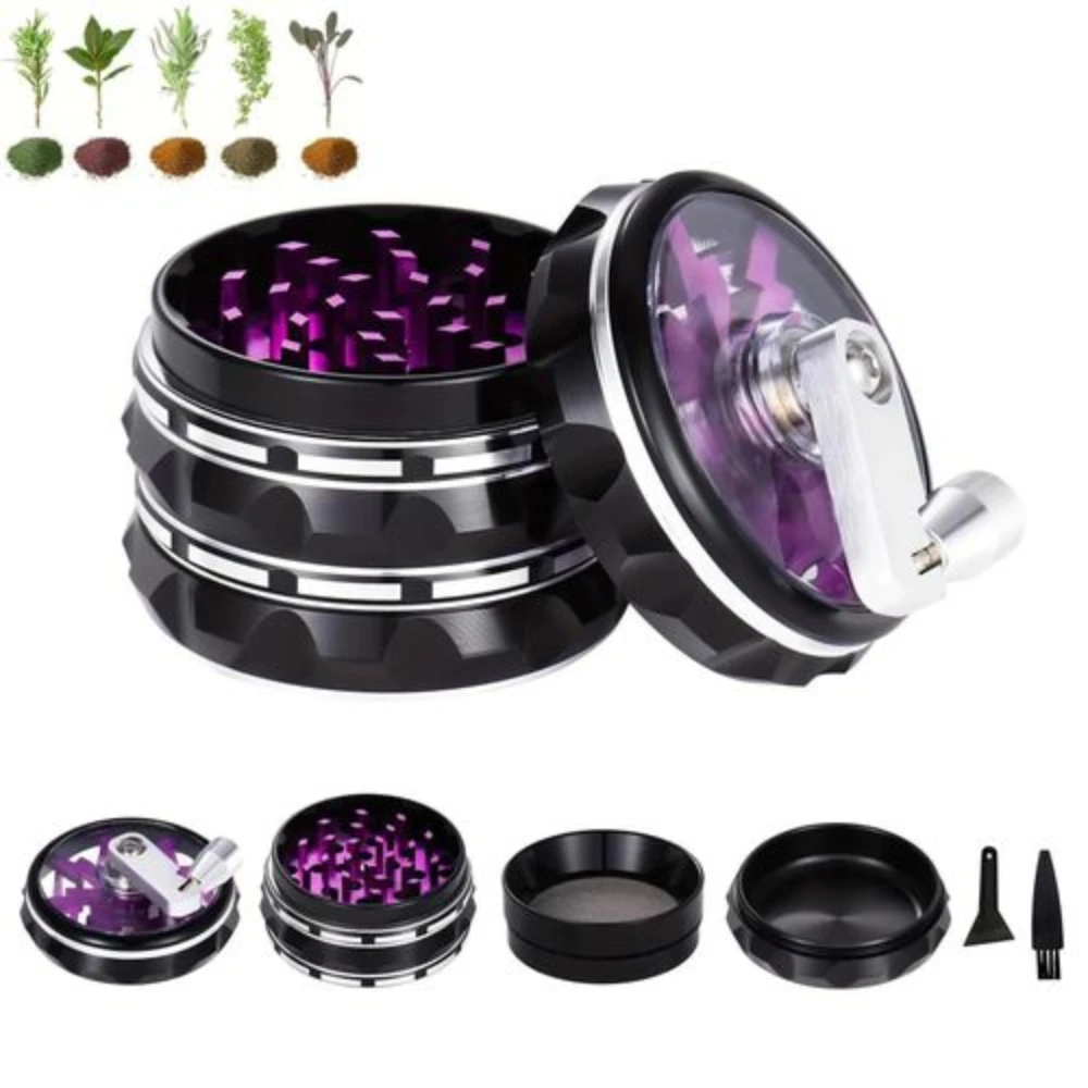 2.5 Inch 4 Pack Hand Shake the Transparent Top Herb Grinder - Aluminum Spice Grinder with Pollen Scraper and Cleaning Brush