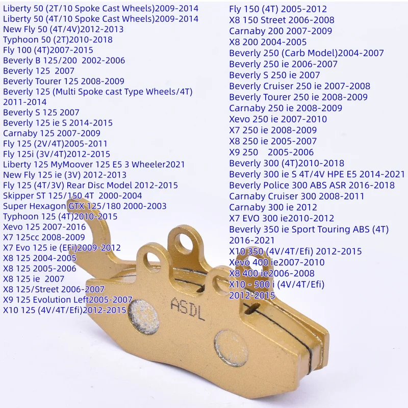 Front Brake Pads For PIAGGIO FLY 50 100 GTS GTV GTX XEVO X7 X8 X9 X10 125 150 200 250 300 350 400 500 i.e. IE Beverly Carnaby