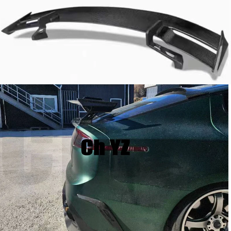 Use For KIA K8 Stinger Spoiler Real Glossy Carbon Fiber Rear Wing GT Style Sport Accessories Body Kit Stinger Rear Spoiler 14-19