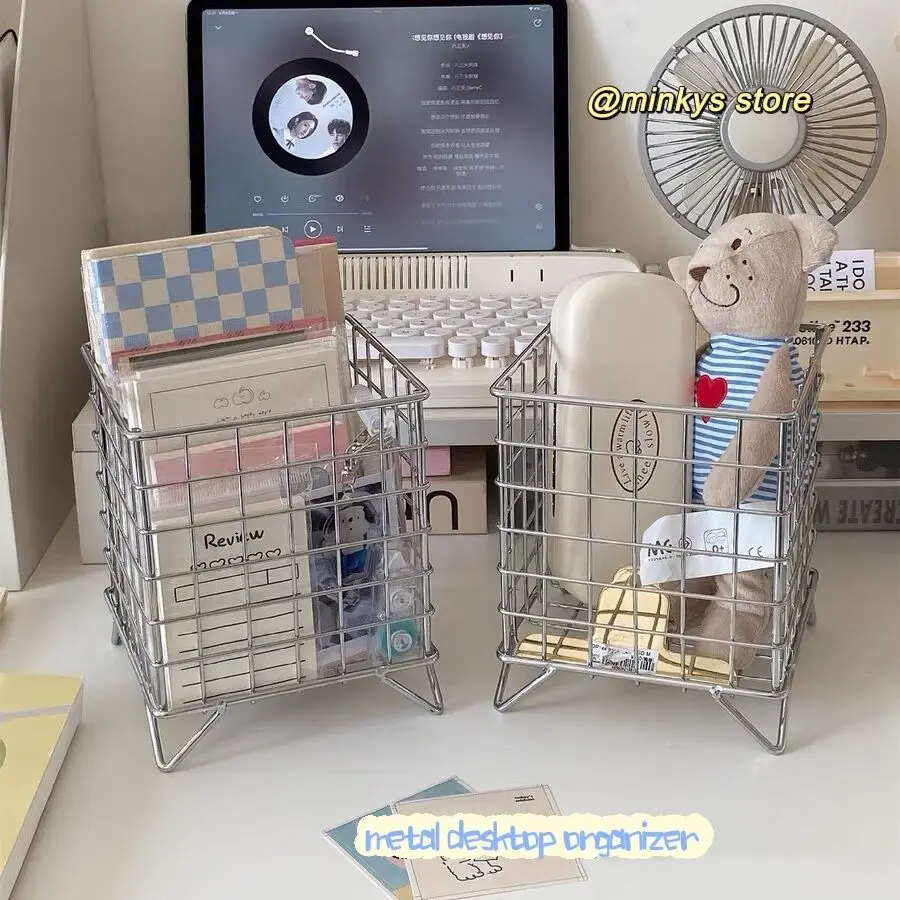 

MINKYS INS Nordic Iron Desktop Storage Basket Office Cosmetics Makeup Storage Box Stationery Storage Rack Desk Organizer