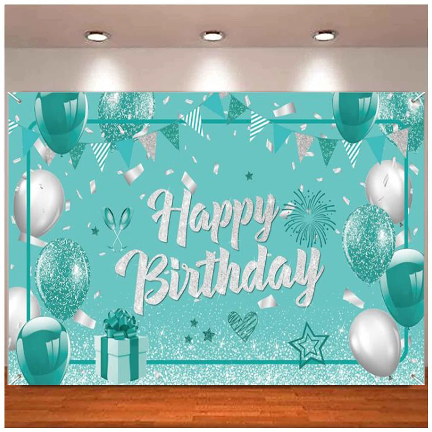 

Teal Turquoise And Green Birthday Party Decorations Backdrop For Girls Boys Breakfast Blue Glitter Silver Baby Shower Supplies