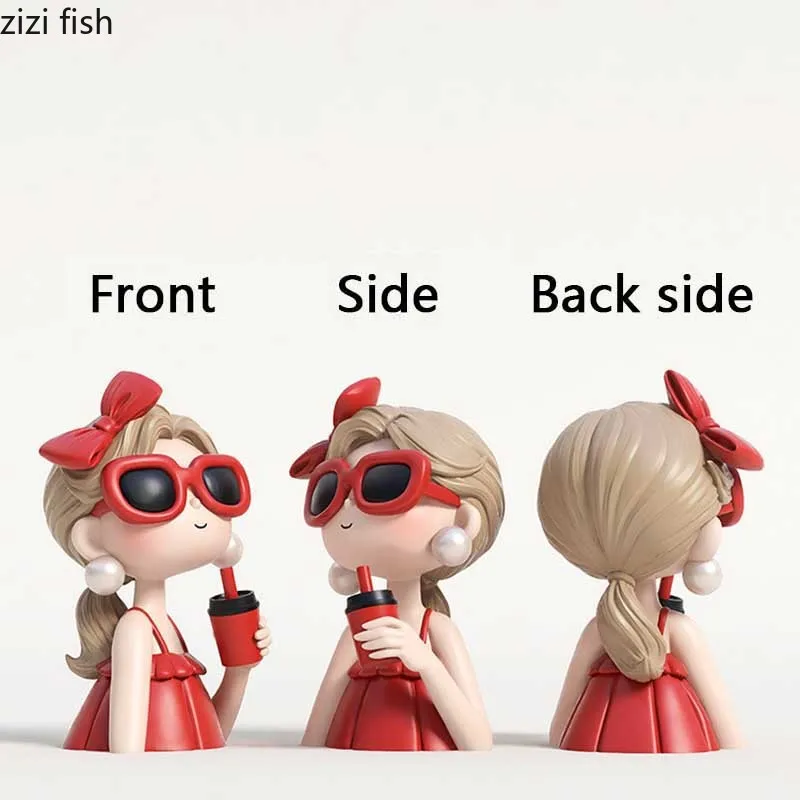 Cute Girl Bust Statue Resin Girl Figurine Desktop Creative Character Sculpture Modern Simple Figure Decor Crafts Birthday Gifts