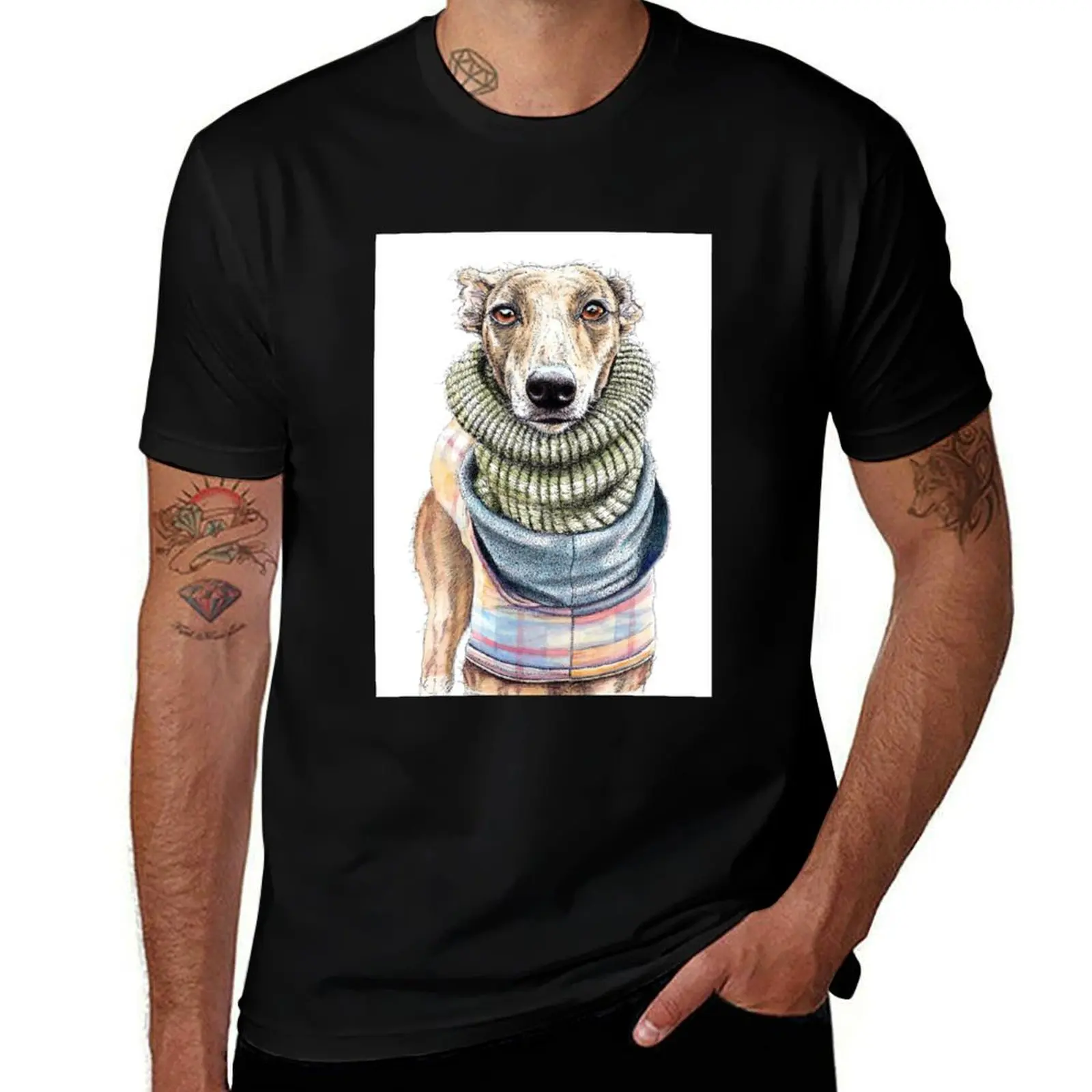 Galgo Greyhound all wrapped up for winter. T-Shirt Ultra Soft Breathable Tee Top