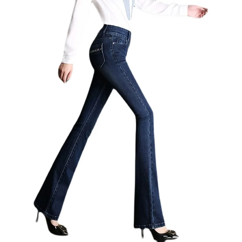 

Flare Jeans For Women High Waist Stretch Slim Long Denim Pants Female Spring Autumn All-Match Trousers s261