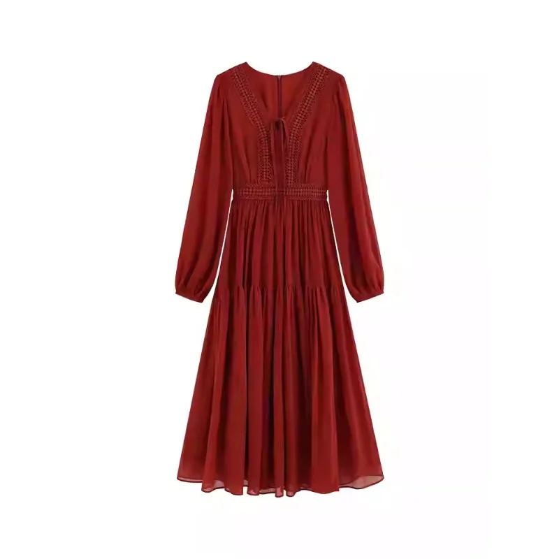 Vintage Chiffon Maxi Dress Elegant Lantern Sleeve Vacation Dress Slim Fit High Waist Long Flowing Gown for Spring Holiday Party