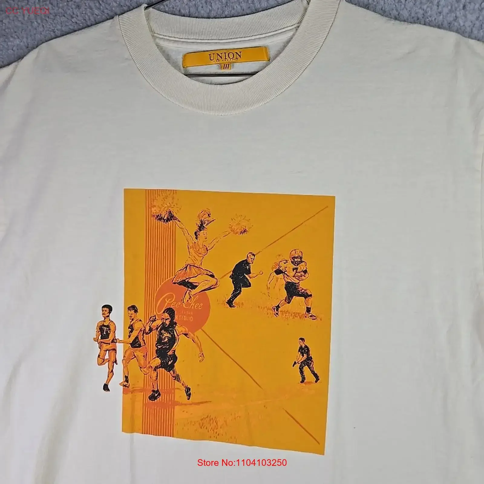 Union LA Martinez The Broad Pee Chee T Shirt Mens III L Cream Streetwear vintage Washed Stylish Casual graphic Unisex