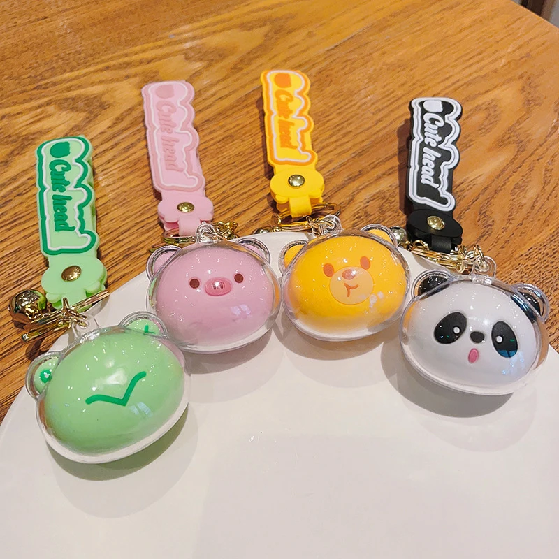 Cartoon Acrylic Animal Head Bell Keychain Cute Panda Frog Bear Piggy Keyring Bag Pendant Fashion Exquisite Accessory Couple Gift