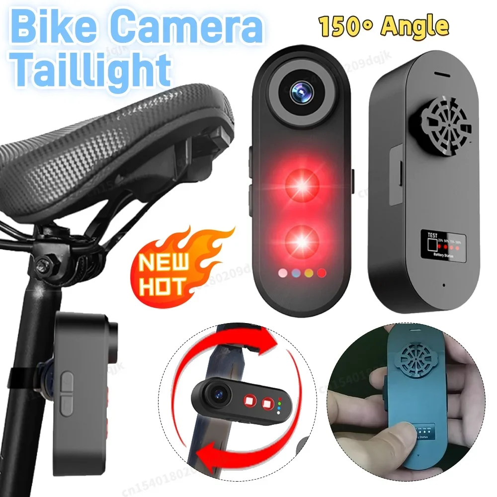 Bike Tail Light with Recorder Camera 1080P Viewing Phone Interconnection Rear View Camera Brake Sensor Warning Lamp