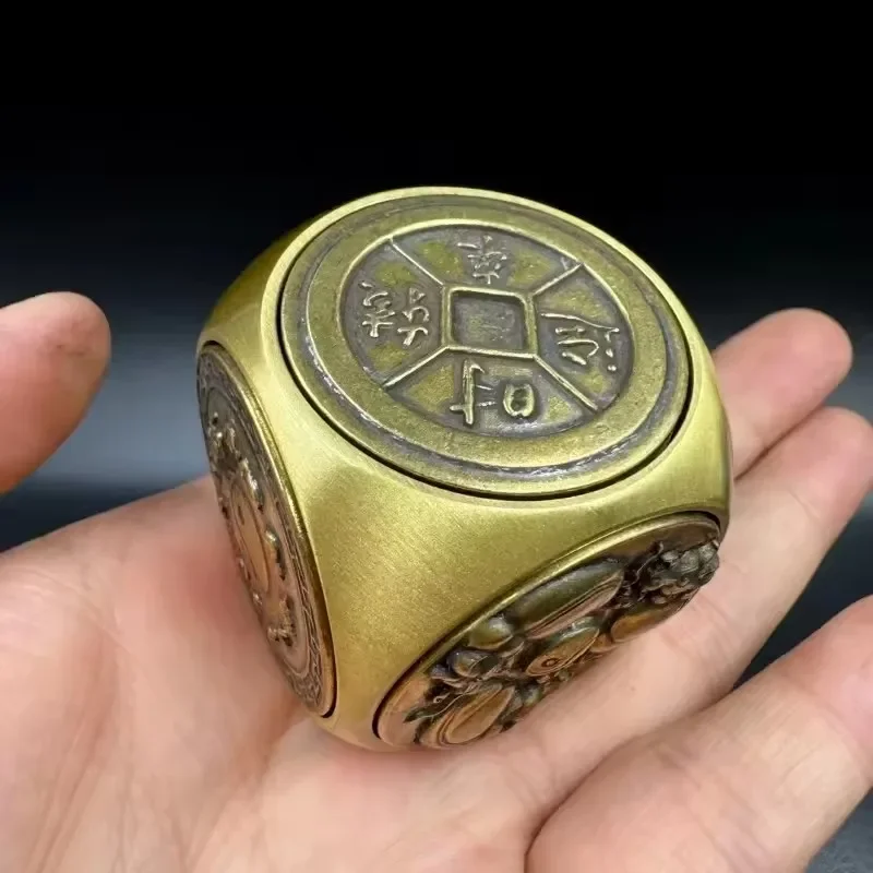 Large Pure Copper Fingertip Spinning Rubik's Cube Three-dimensional Six-sided Adult Anti-stress Feng Shui Wealth Toy Crafts
