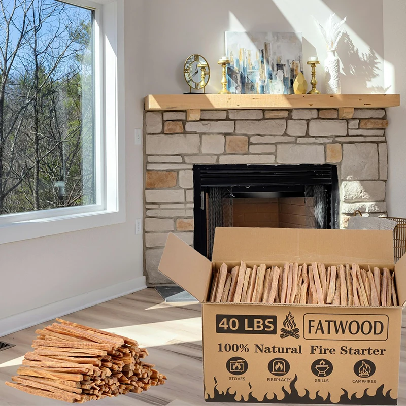 

40 Lbs Fatwood Fire Starter Sticks 100% Natural Pine Kindling Wood Firewood Firestarter Campfire Stove Fireplace Bonfire Grill