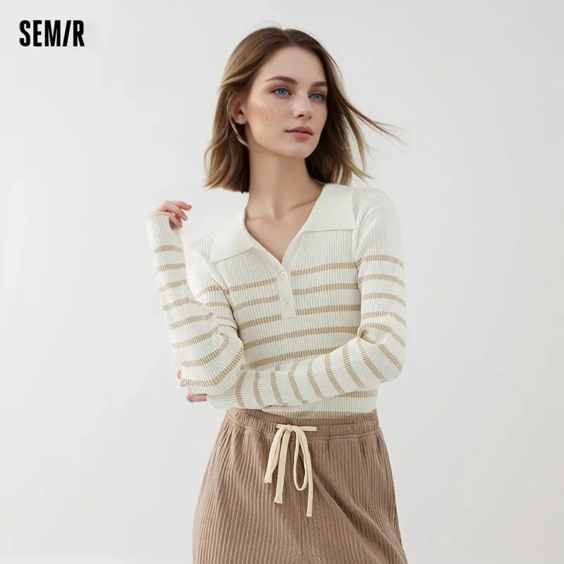 Semir 2024 Sweater Women Tight-Fitting Gentle And Temperament Autumn Striped Pullover Versatile New Style Tops