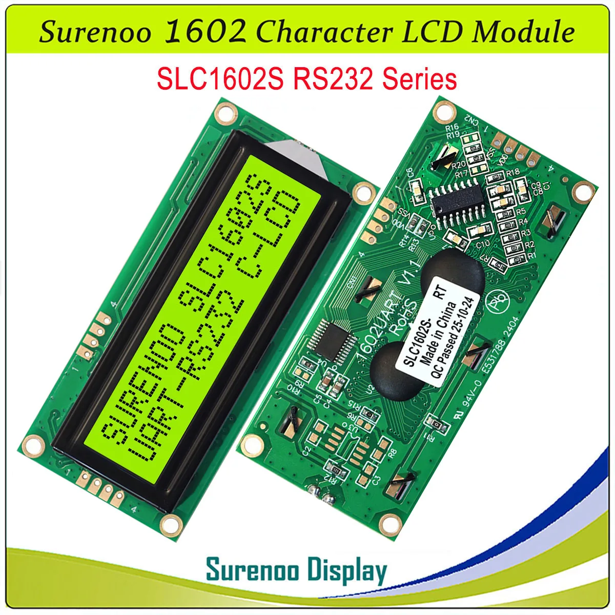 Surenoo 1602 162 16*2 Serial RS232 UART TTL CMOS Character LCD Module Display Screen Panel LCM STN Blue Yellow Green FSTN DFSTN