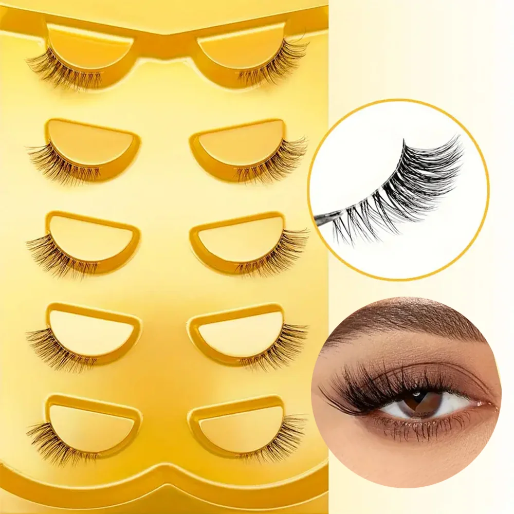 Natürliche, schlanke, kurze Wimpern, transparente Streifen – 5 Paar, 3–10 mm Wimpernverlängerungen, geeignet für den täglichen Gebrauch