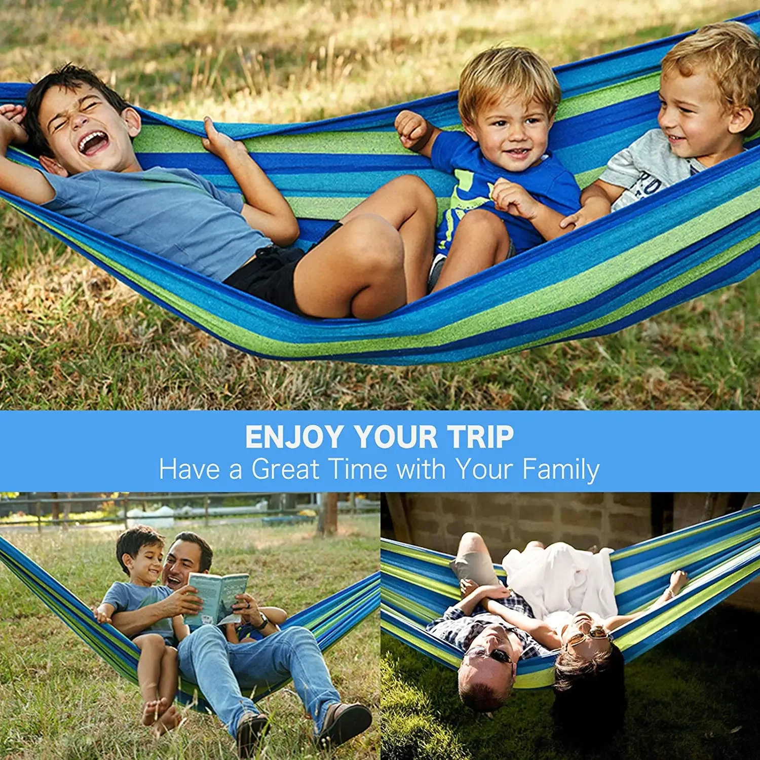 Portable Double Hammock With Rope Hook Strap Carrying Bag Hanging Camping Bed For Patio Backyard Camping Outdoor Indoor Porch